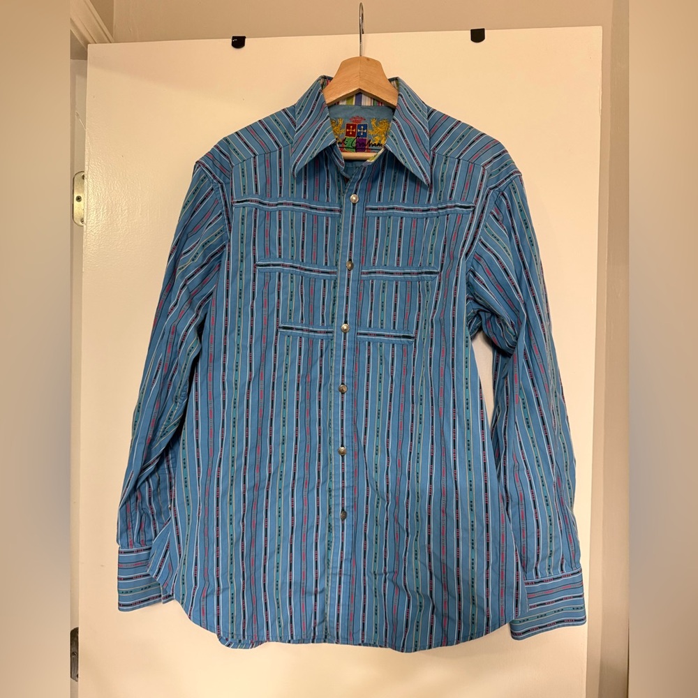 Robert Graham Oriental Inspired Button Down Shirt in Blue